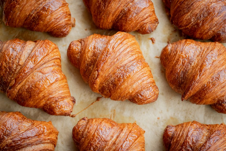 A pile of freshly baked croissants